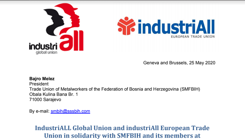  Reakcije na nezakonite aktivnosti uprave kompanije ArcelorMittal Zenica                                                    Odgovor IndustriAIl Global Unioni IndustriAIl Europen Trade Union